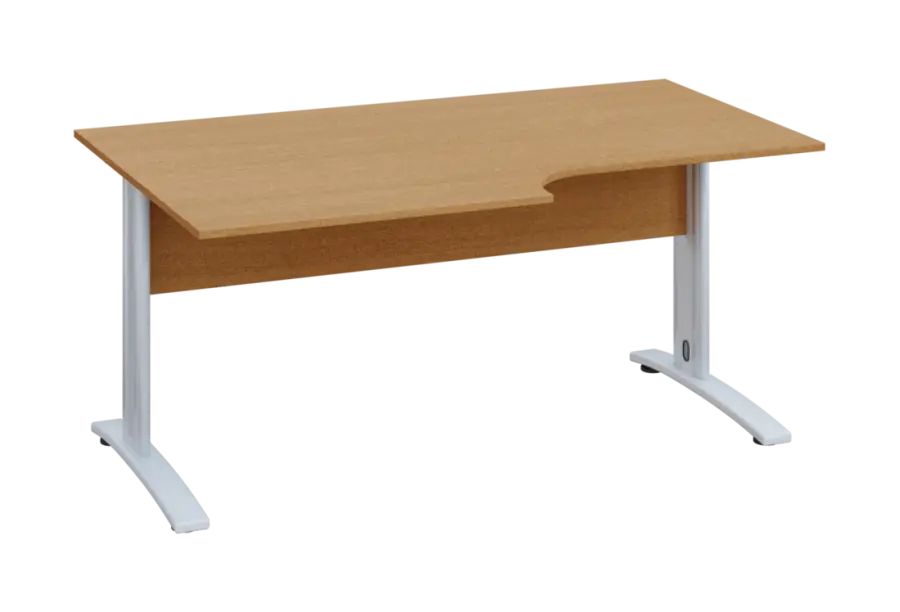 ERK 28 - 168 stůl kancelářský, rohový, levý, kovová podnož bílá, deska 25 mm, široký 1600 mm, buk Royal